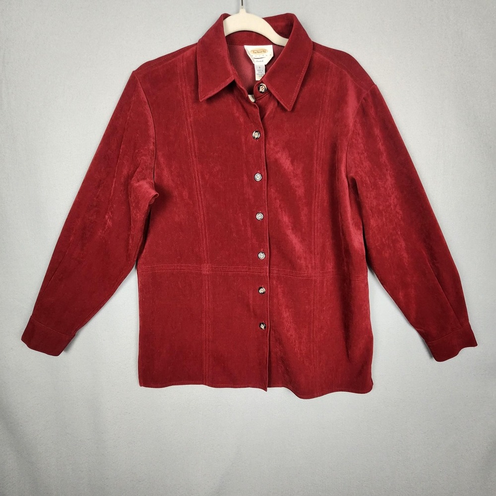 Talbots Shirt Womens Small Red Button Front Stretch Corduroy Long Sleeve Top